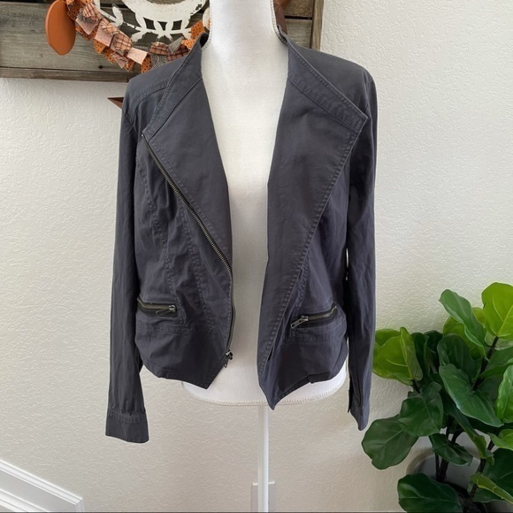 CAbi 3032 gray moto asymmetrical zip jacket L